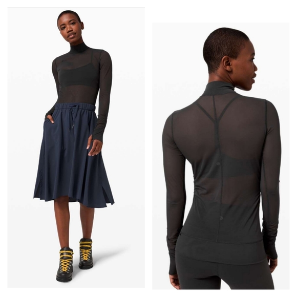 lululemon athletica Tops - Lululemon Sheer Thrill Mock Neck Long Sleeve - Black